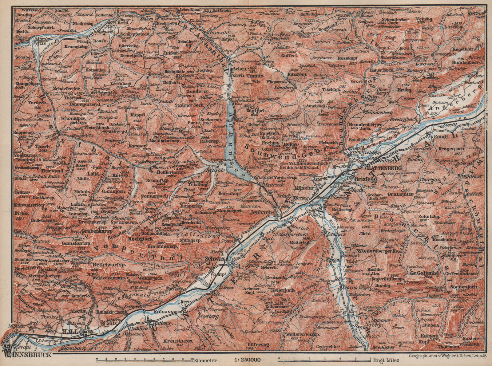 ACHENSEE environs/umgebung. Unterinntal Rattenberg Innsbruck Karwendel 1895 map